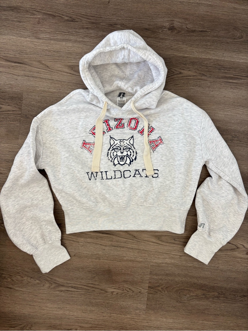Russell Athletic Arizona Wildcats Cropped Hoodie Sweatshirt Grey Y2K Style